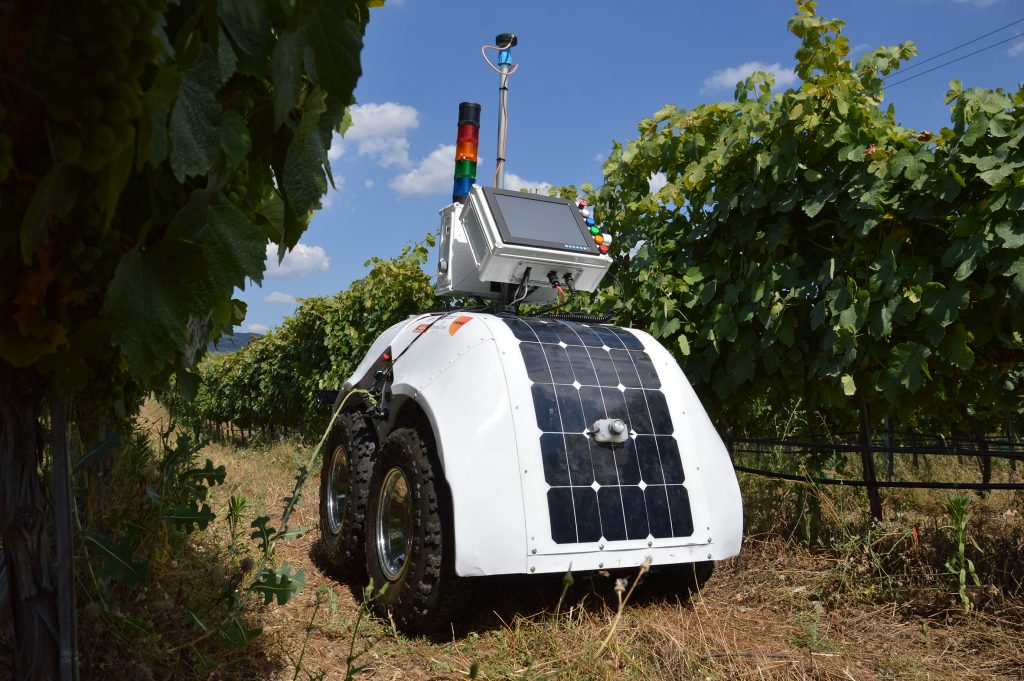 VineScout is fitted with solar panels to help charge the electric batteries on the go.